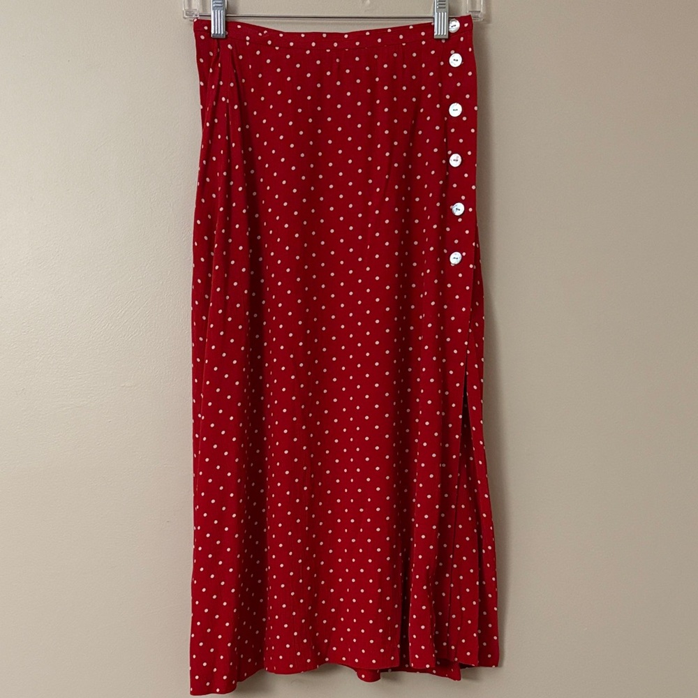 Talbots Petites Red Polka Dot Midi Skirt